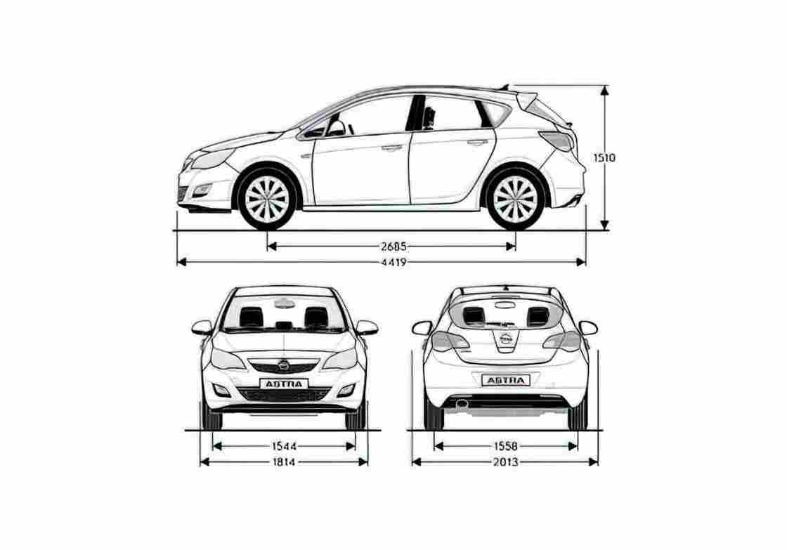 Blueprint Opel Astra Hatchback 2010 A4 Photo Print