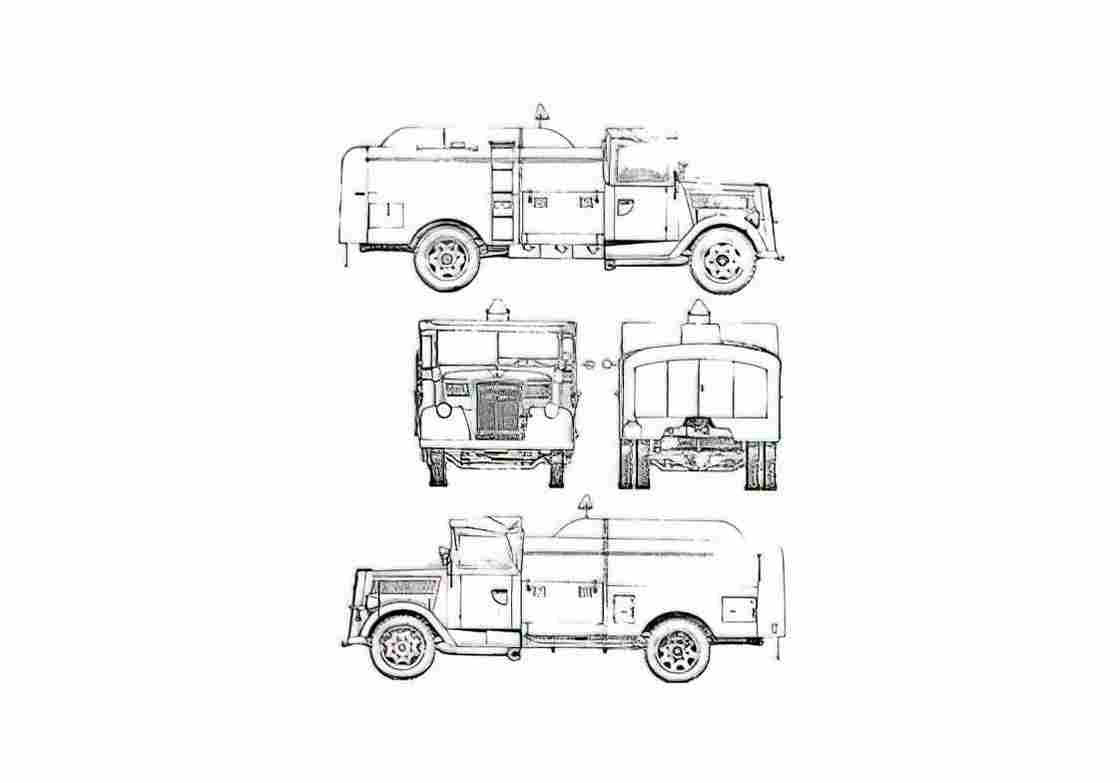 Blueprint Opel Blitz Tanker Truck 1944 A4 Photo Print