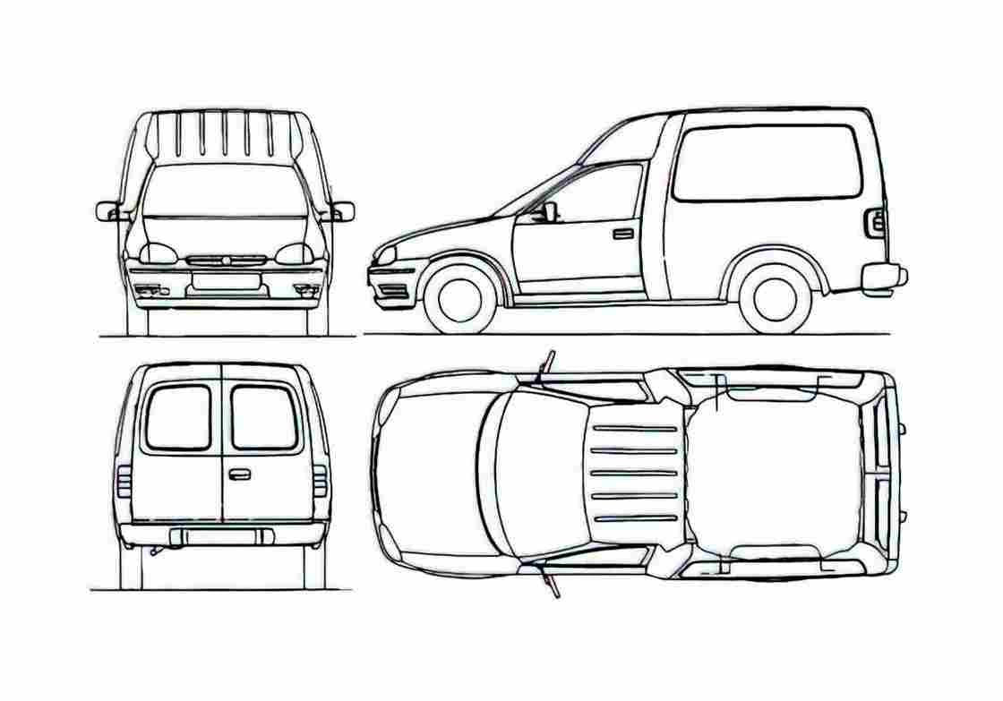 Blueprint Opel Combo Van 1999 A4 Photo Print