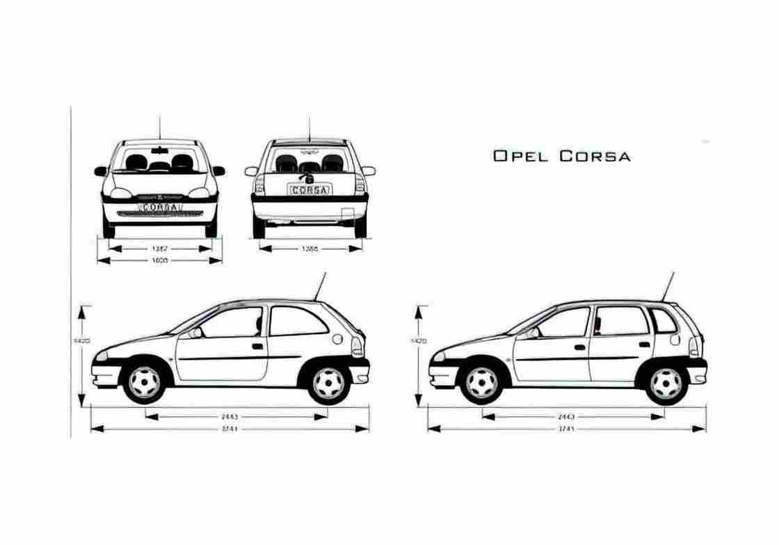Blueprint Opel Corsa 3 door Hatchback 1999 A4 Photo Print