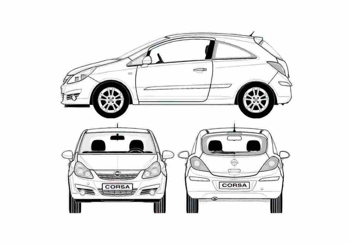 Blueprint Opel Corsa 3 door Hatchback 2007 A4 Photo Print