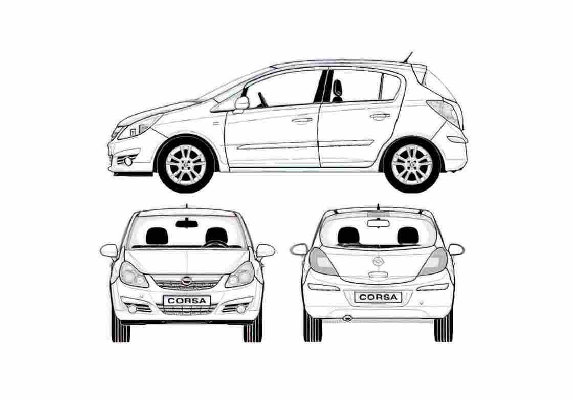 Blueprint Opel Corsa 5 door Hatchback 2007 A4 Photo Print
