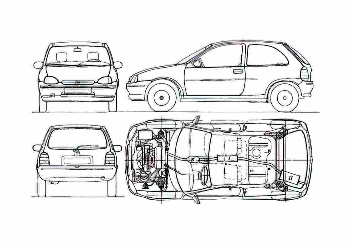 Blueprint Opel Corsa B Hatchback 1994 A4 Photo Print