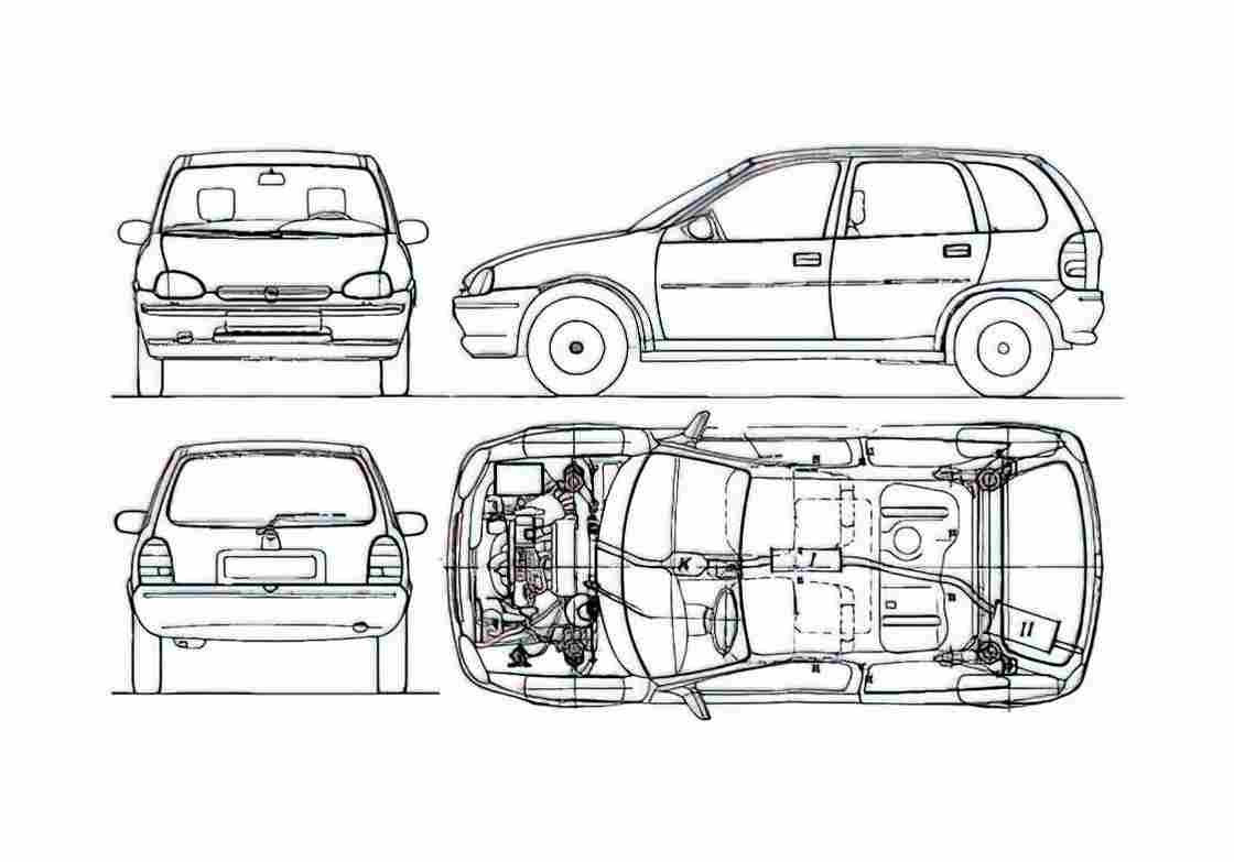 Blueprint Opel Corsa B Wagon 1994 A4 Photo Print