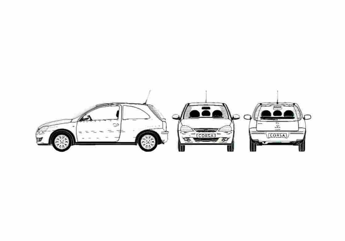 Blueprint Opel Corsa C 3 door Hatchback 2005 A4 Photo Print