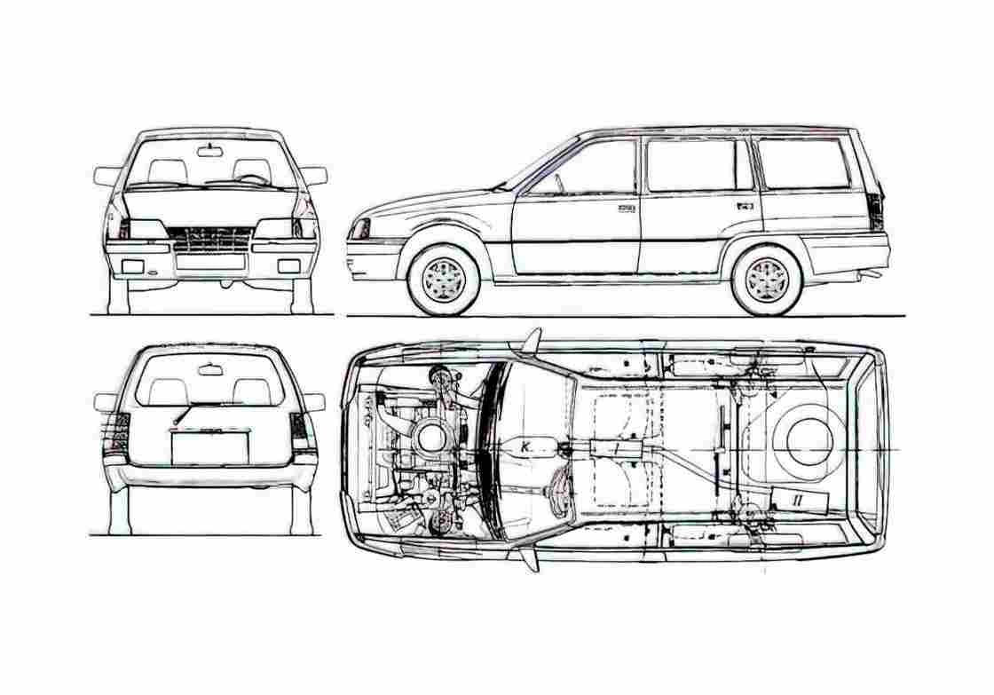 Blueprint Opel Kadett E Caravan Sedan 1984 A4 Photo Print