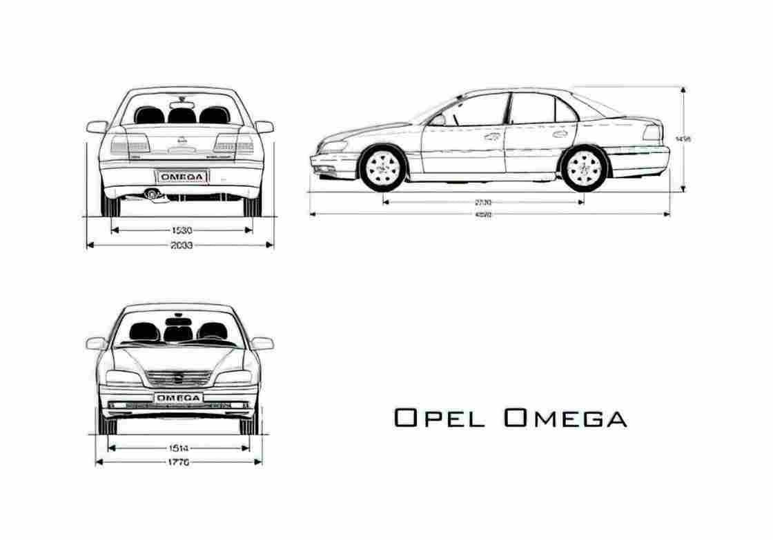Blueprint Opel Omega Sedan 1999 A4 Photo Print