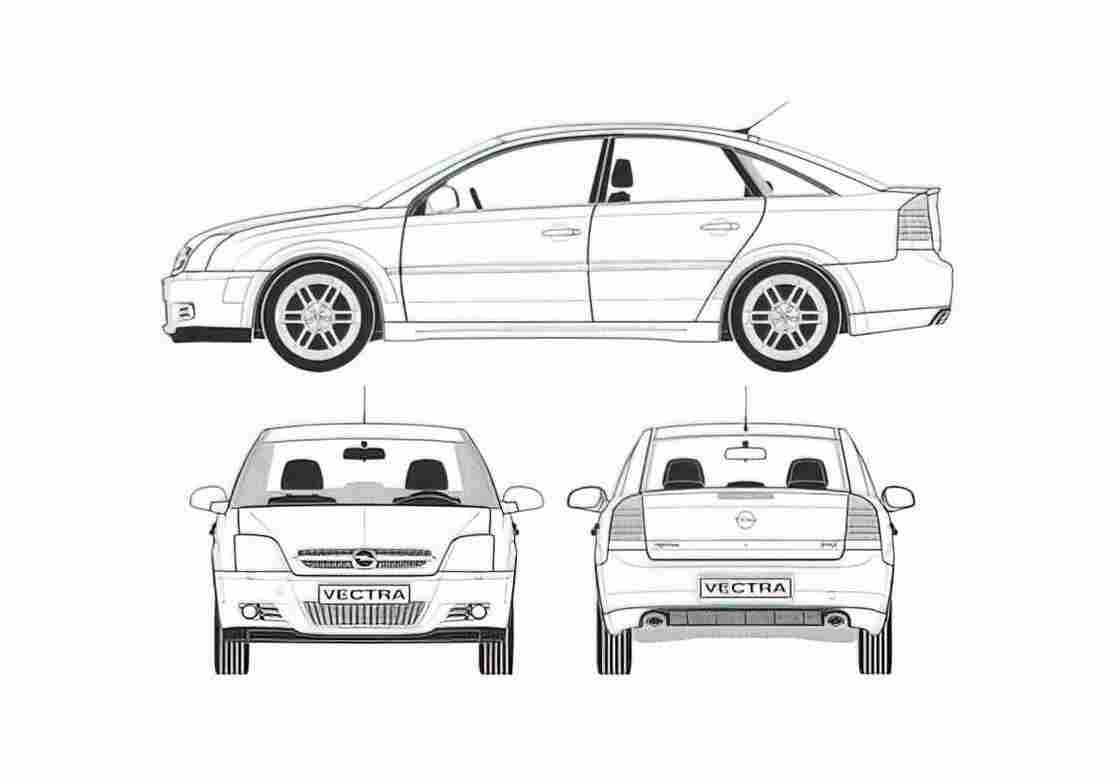 Blueprint Opel Vectra GTS Sedan 2003 A4 Photo Print