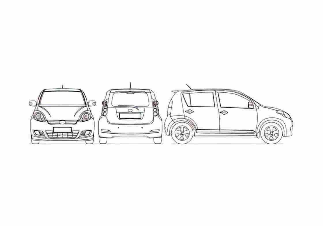 Blueprint Perodua MyVi Hatchback 2008 A4 Photo Print