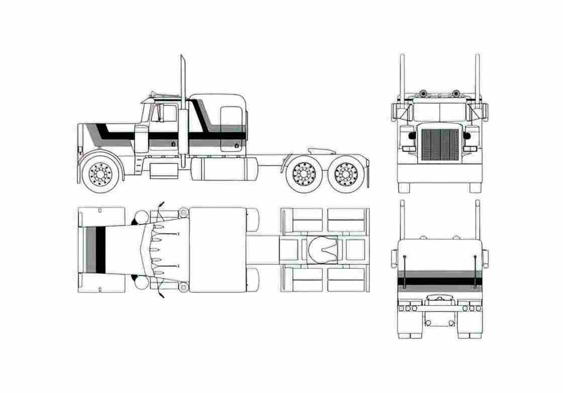 Blueprint Peterbilt 359 Truck 1967 A4 Photo Print