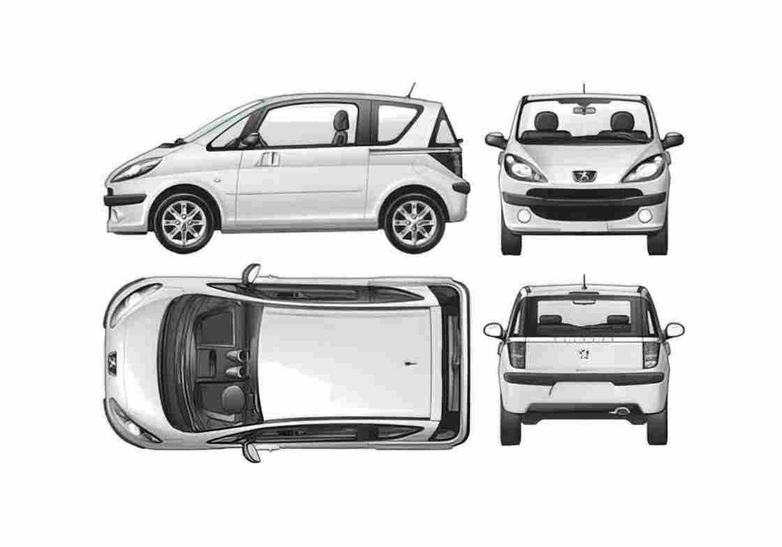 Blueprint Peugeot 1007 Hatchback 2005 A4 Photo Print