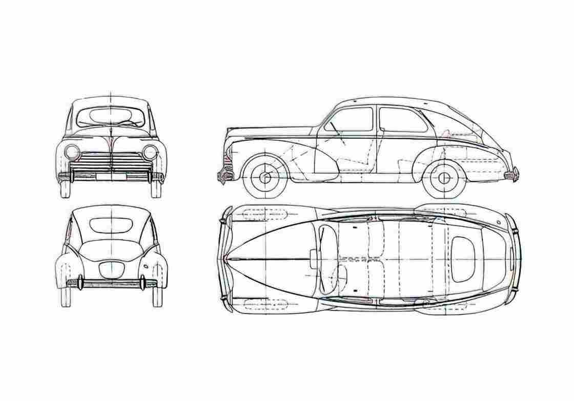 Blueprint Peugeot 203 Berline Sedan 1950 A4 Photo Print