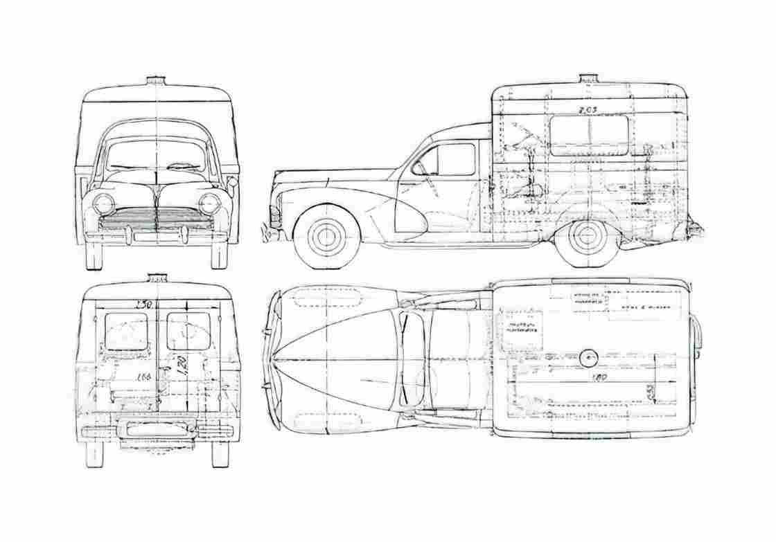Blueprint Peugeot 203u Ambulence Wagon 1950 A4 Photo Print