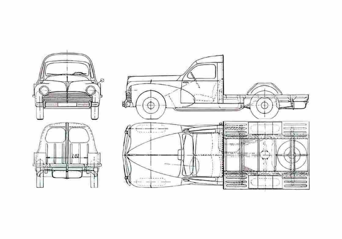 Blueprint Peugeot 203u Cabine Pick up 1950 A4 Photo Print