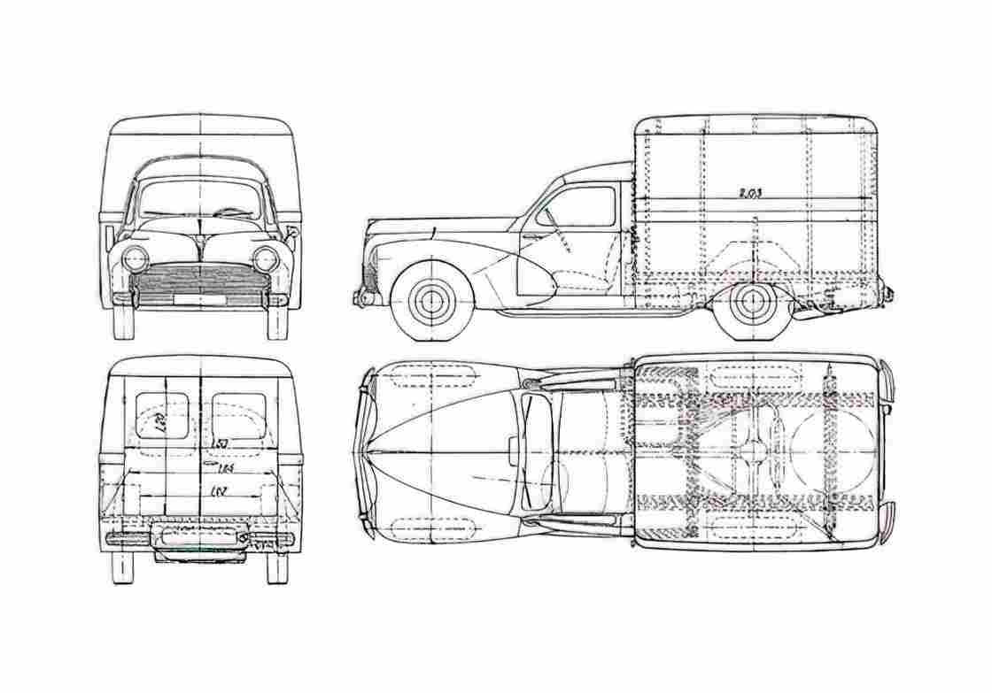 Blueprint Peugeot 203u Fourgon Wagon 1950 A4 Photo Print