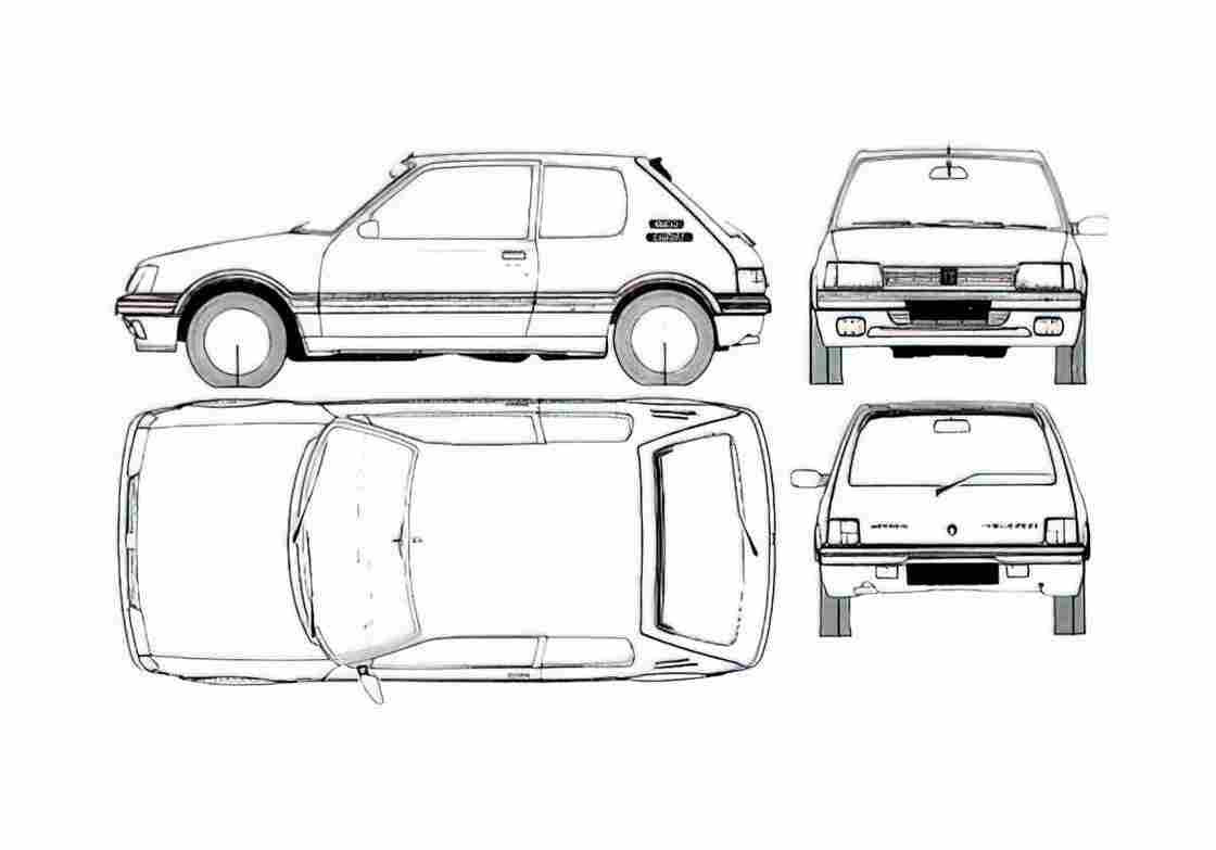 Blueprint Peugeot 205 3 door Hatchback 1983 A4 Photo Print