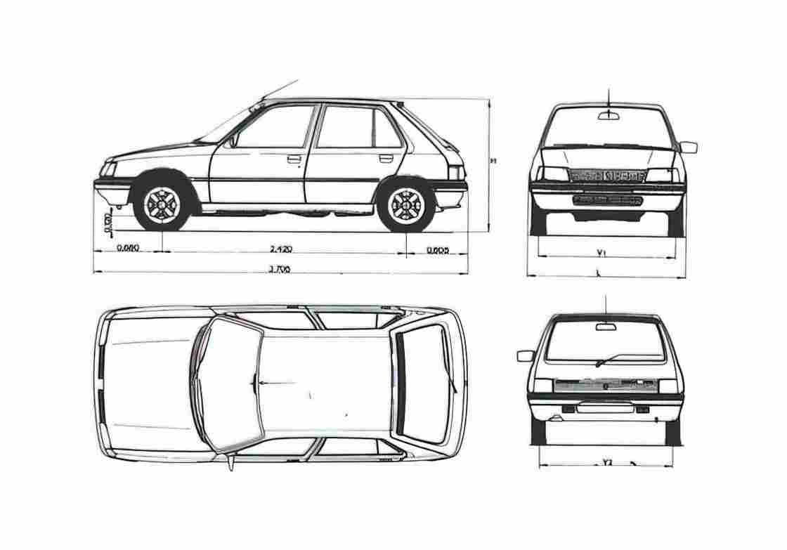Blueprint Peugeot 205 5 door Hatchback 1983 A4 Photo Print