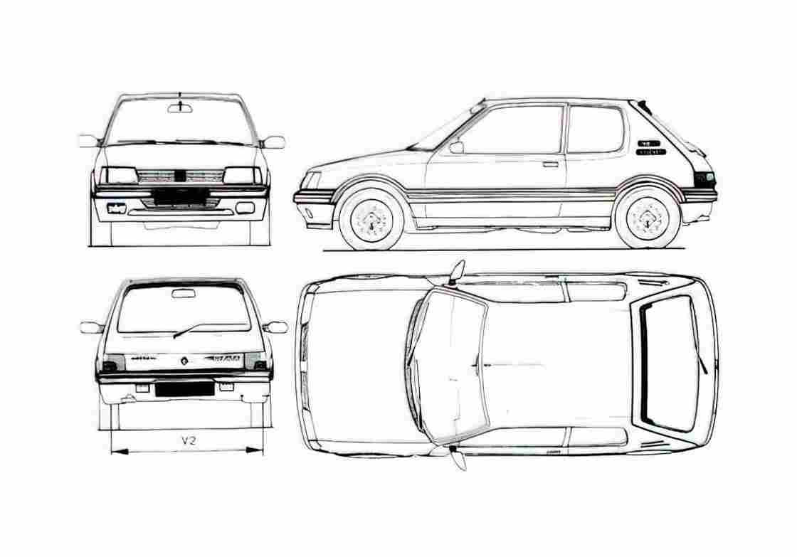 Blueprint Peugeot 205 GTi 1.9 Hatchback 1991 A4 Photo Print