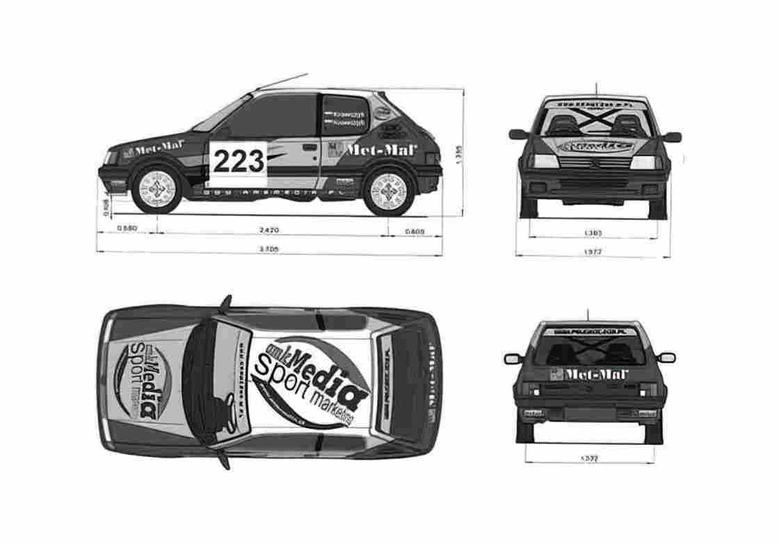 Blueprint Peugeot 205 GTi Hatchback 1993 A4 Photo Print