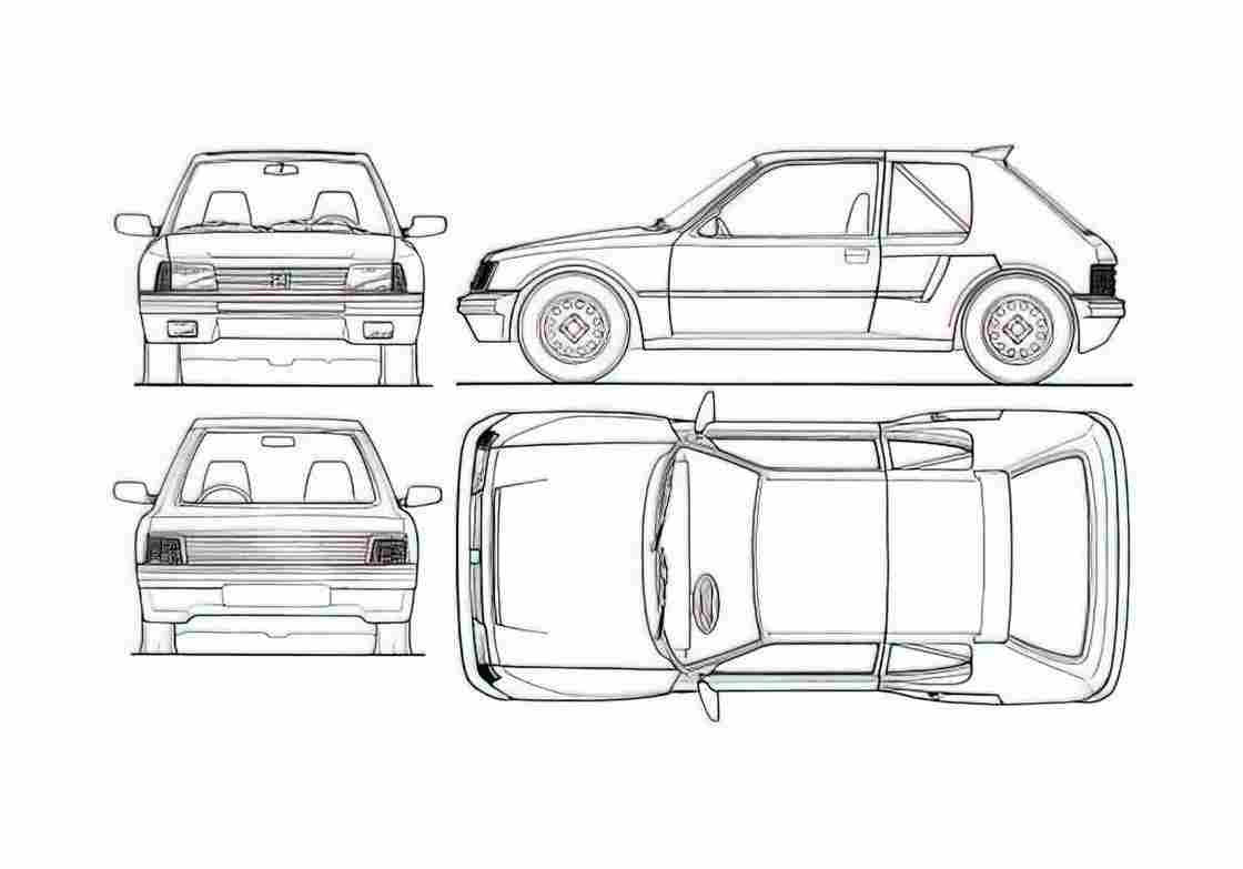 Blueprint Peugeot 205 T16 Hatchback 1985 A4 Photo Print