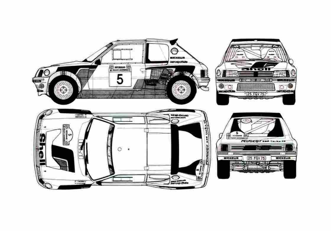 Blueprint Peugeot 205 T16 Hatchback 1986 A4 Photo Print