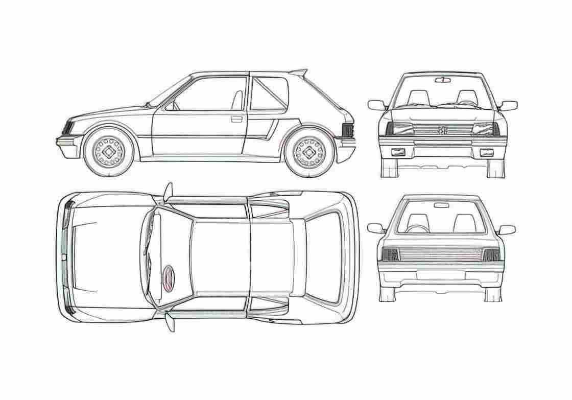 Blueprint Peugeot 205 Turbo Hatchback 1970 A4 Photo Print