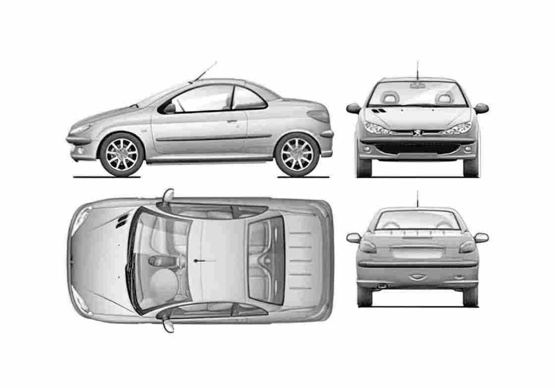 Blueprint Peugeot 206cc Coupe 2000 A4 Photo Print