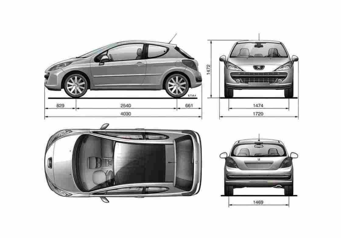 Blueprint Peugeot 207 Hatchback 2006 A4 Photo Print
