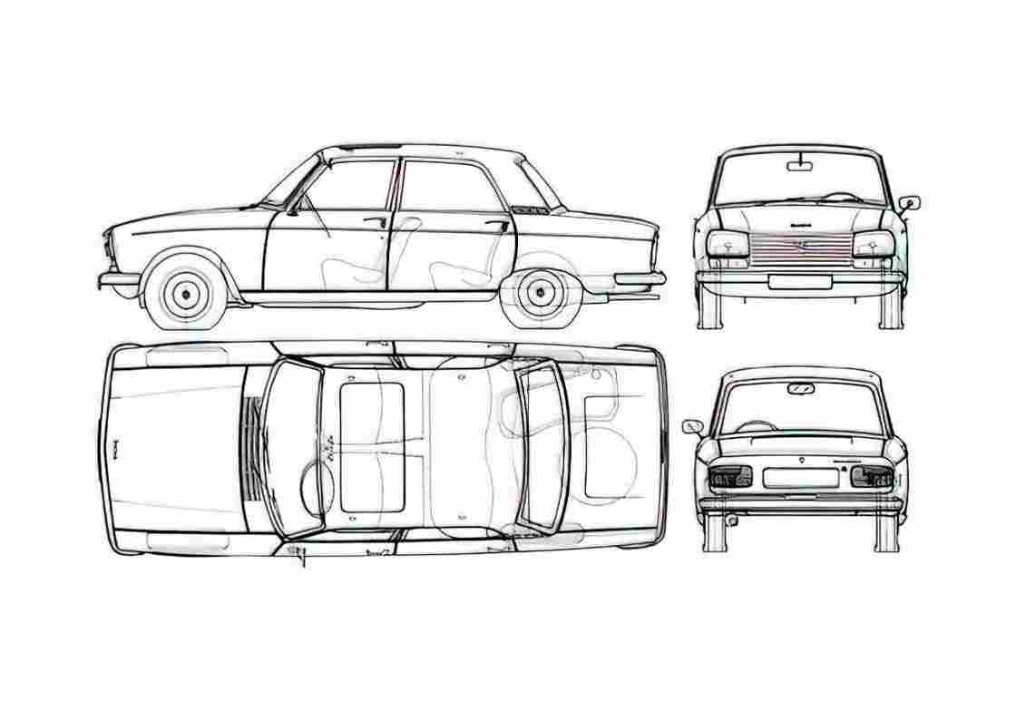 Blueprint Peugeot 304 Berline Sedan 1970 A4 Photo Print