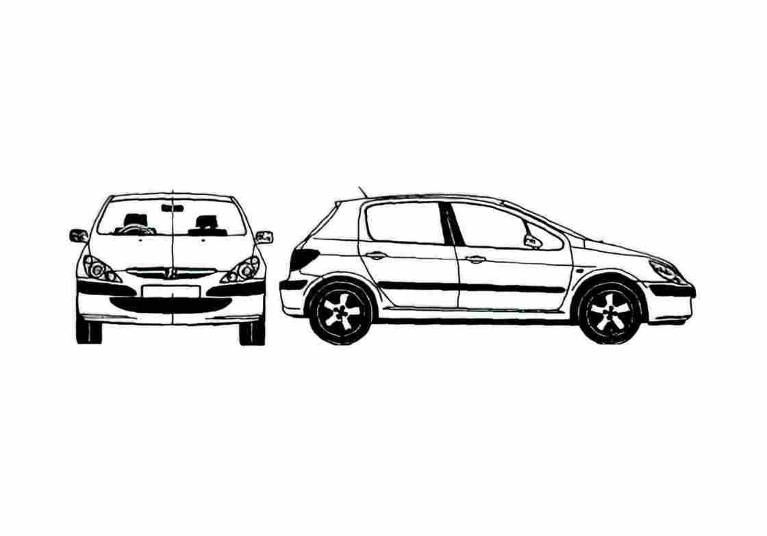 Blueprint Peugeot 307 5 door Hatchback 2001 A4 Photo Print