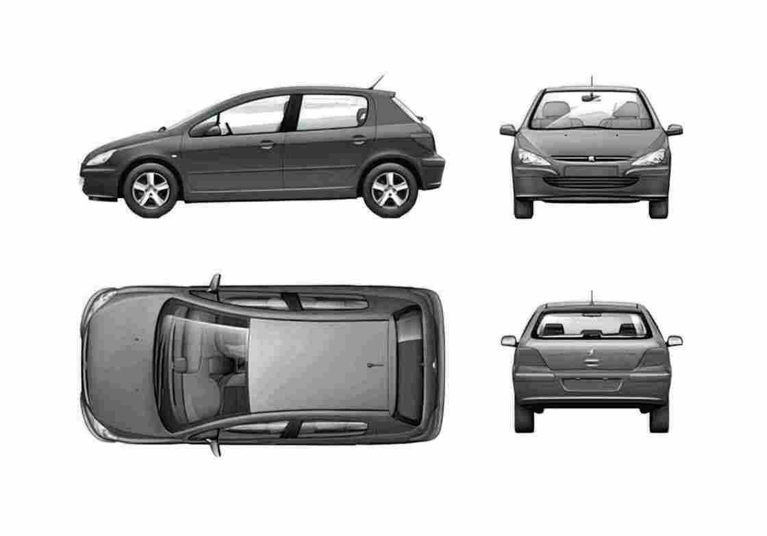Blueprint Peugeot 307 5 door Hatchback 2004 A4 Photo Print