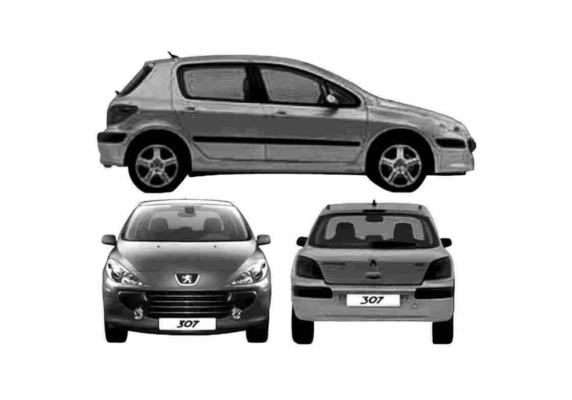 Blueprint Peugeot 307 5 door Hatchback 2005 A4 Photo Print