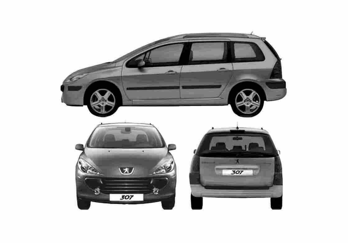Blueprint Peugeot 307 SW Break Wagon 2006 A4 Photo Print