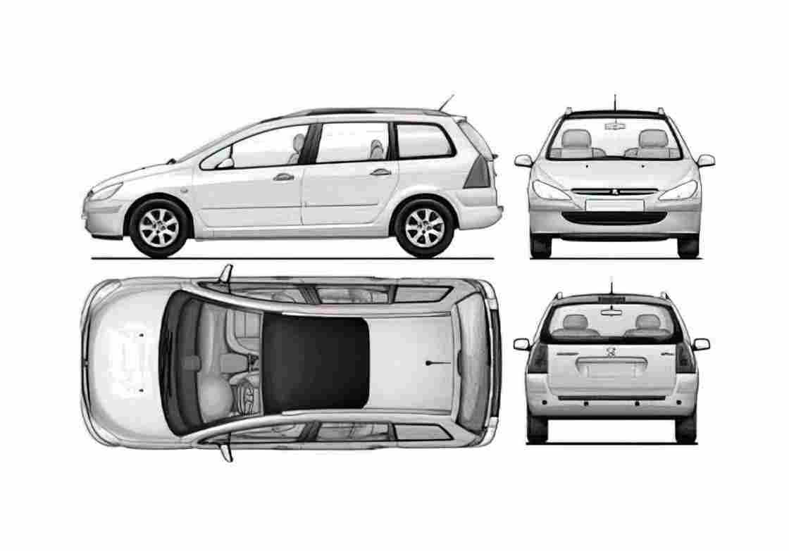 Blueprint Peugeot 307 sw Wagon 2008 A4 Photo Print