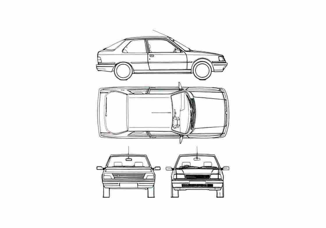 Blueprint Peugeot 309 3 door Hatchback 1985 A4 Photo Print