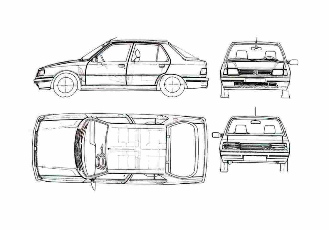 Blueprint Peugeot 309 5 door Hatchback 1987 A4 Photo Print