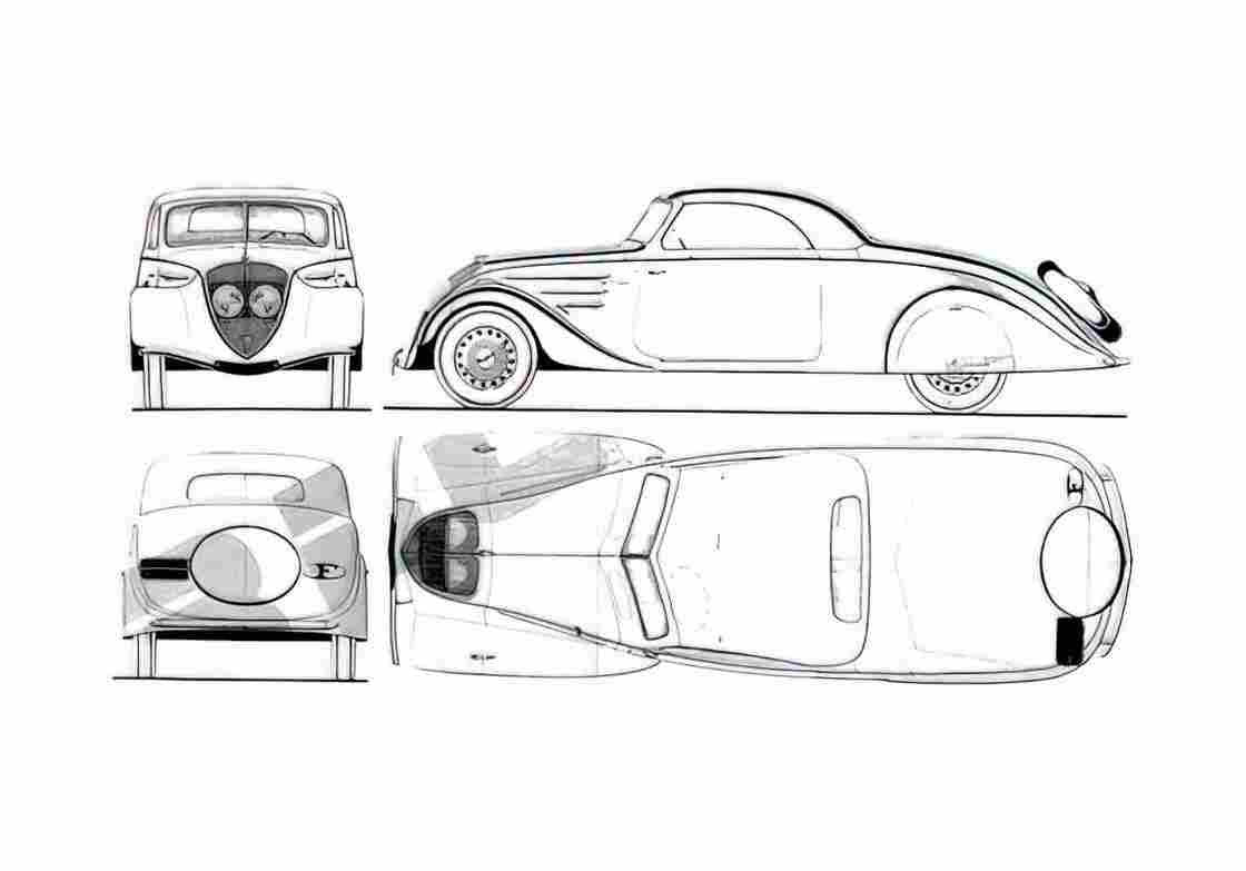 Blueprint Peugeot 402 Eclipse Coupe 1935 A4 Photo Print