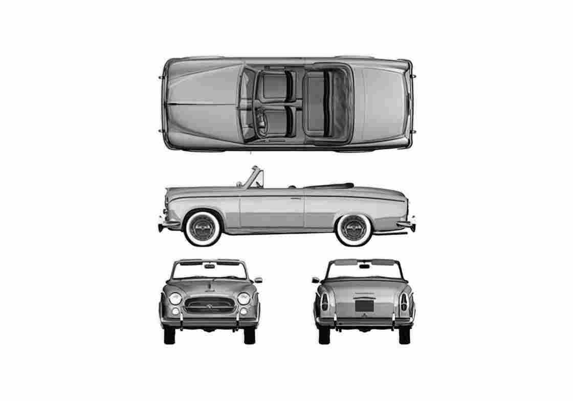 Blueprint Peugeot 403 Cabriolet 1958 A4 Photo Print