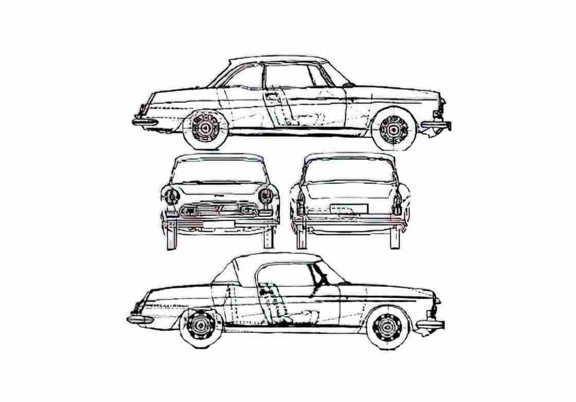 Blueprint Peugeot 404 Cabriolet 1963 A4 Photo Print