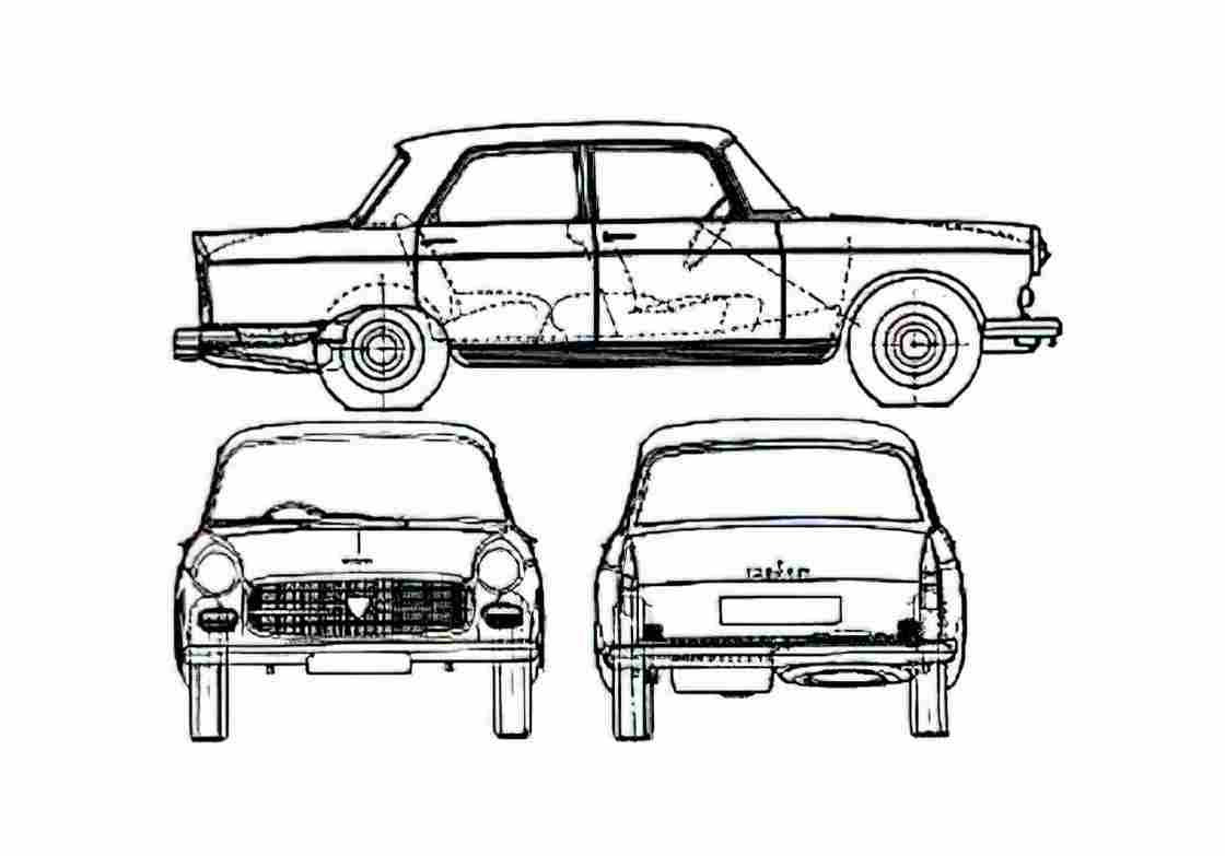 Blueprint Peugeot 404 Sedan 1969 A4 Photo Print