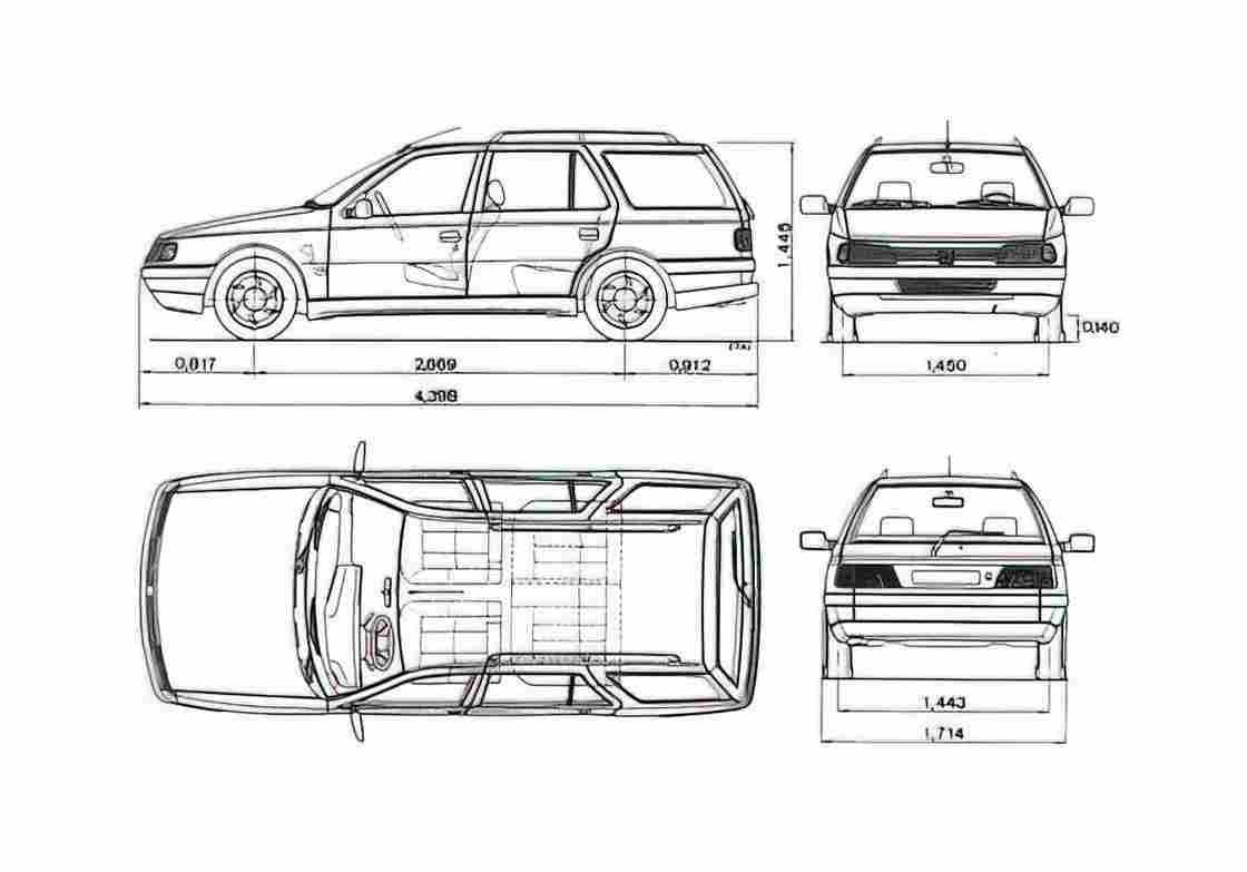 Blueprint Peugeot 405 Break Wagon 1963 A4 Photo Print