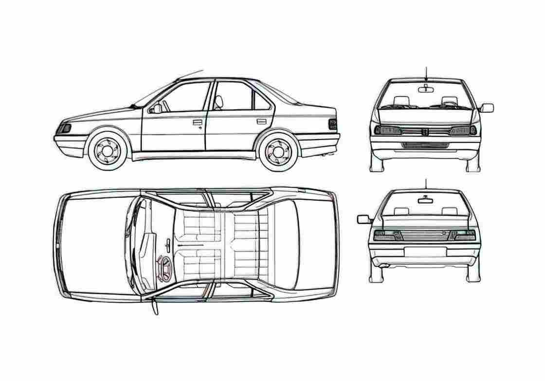 Blueprint Peugeot 405 Sedan 1987 A4 Photo Print