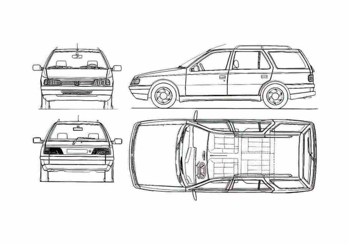 Blueprint Peugeot 405GR Break Wagon 1988 A4 Photo Print