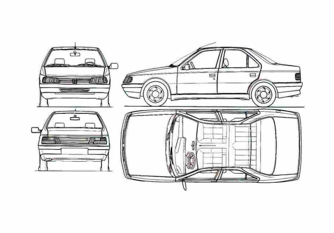 Blueprint Peugeot 405GR Sedan 1988 A4 Photo Print