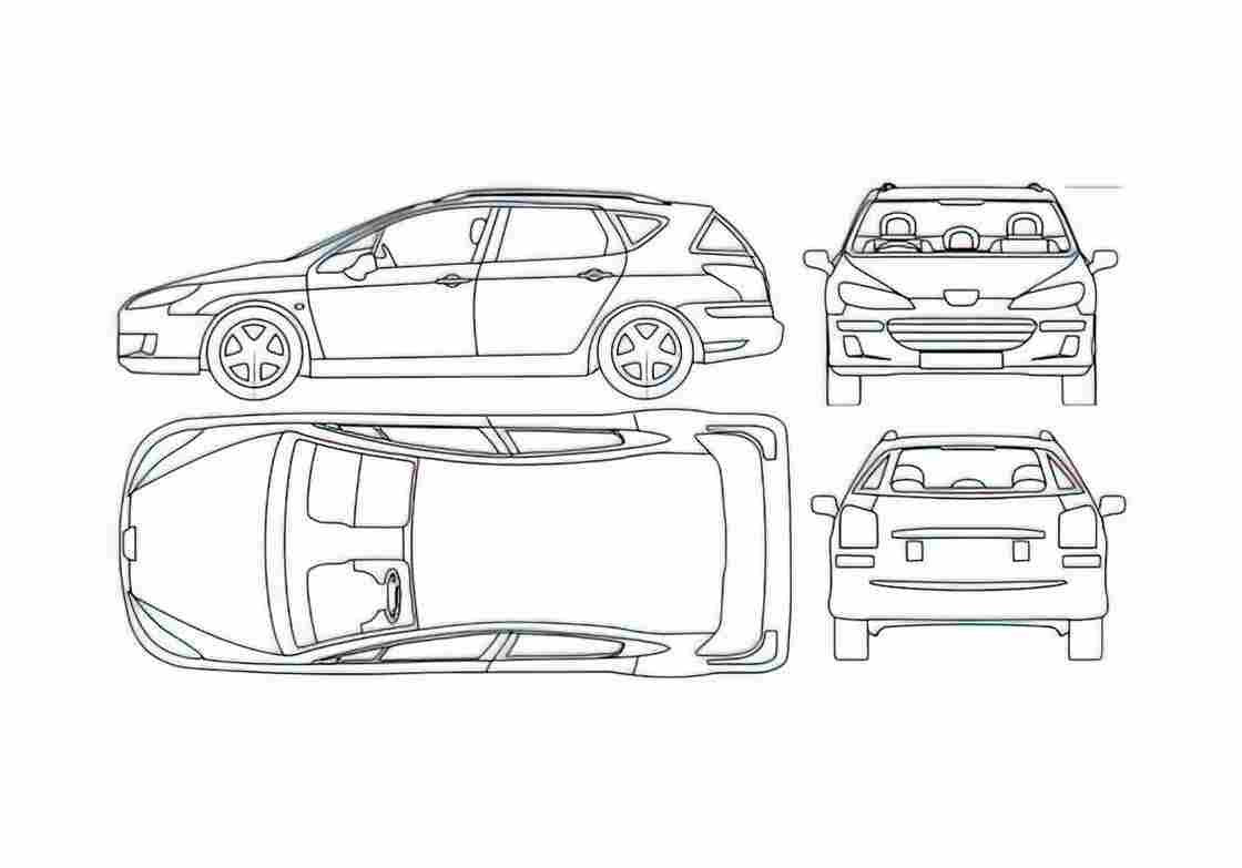 Blueprint Peugeot 407 SW Wagon 2005 A4 Photo Print