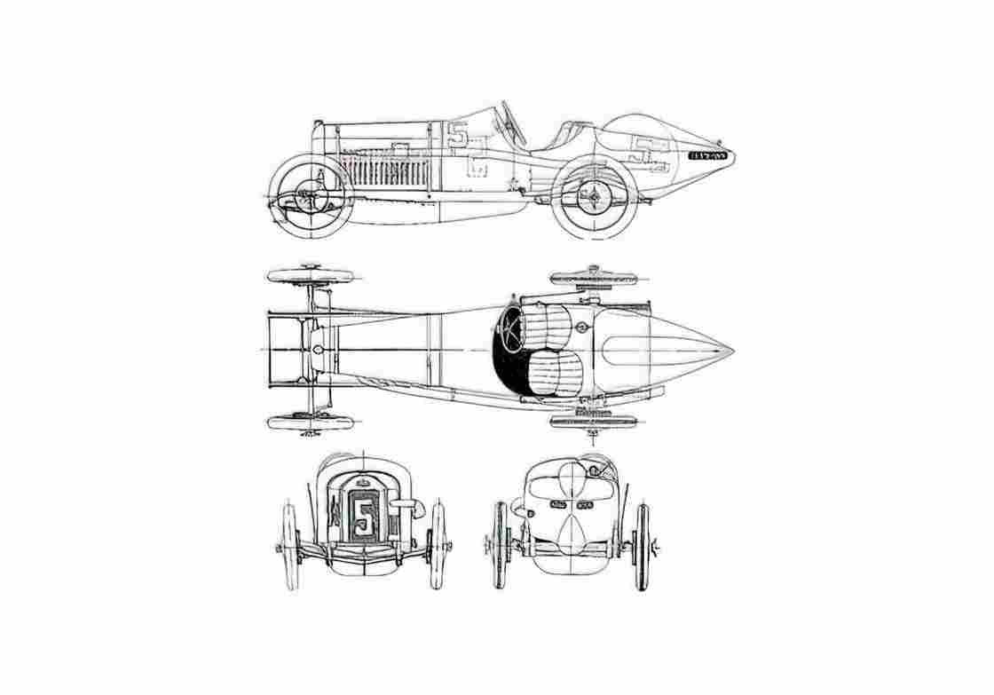 Blueprint Peugeot 45I Grand Prix OW 1914 A4 Photo Print