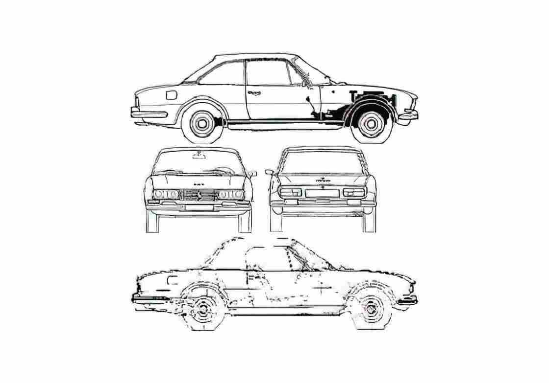 Blueprint Peugeot 504 Cabriolet 1977 A4 Photo Print