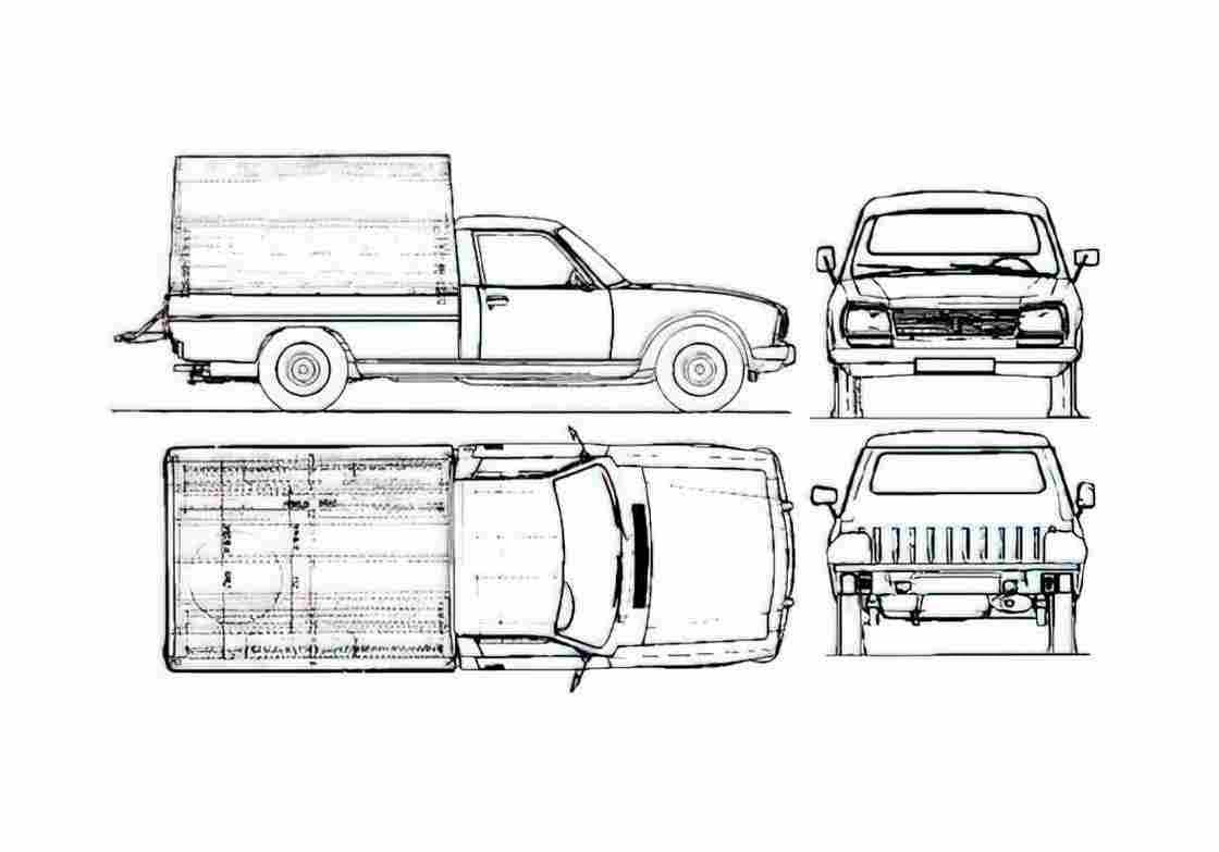 Blueprint Peugeot 504 Pick up 1985 A4 Photo Print