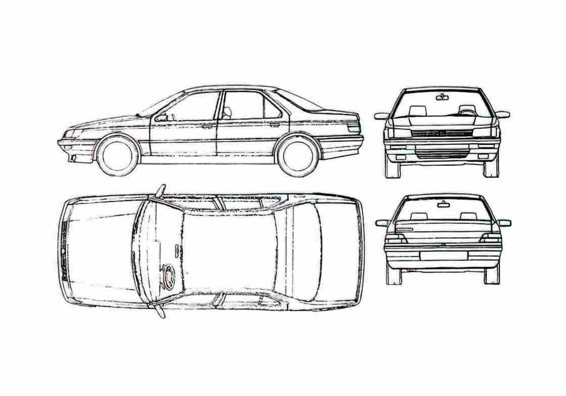 Blueprint Peugeot 605 Sedan 1988 A4 Photo Print