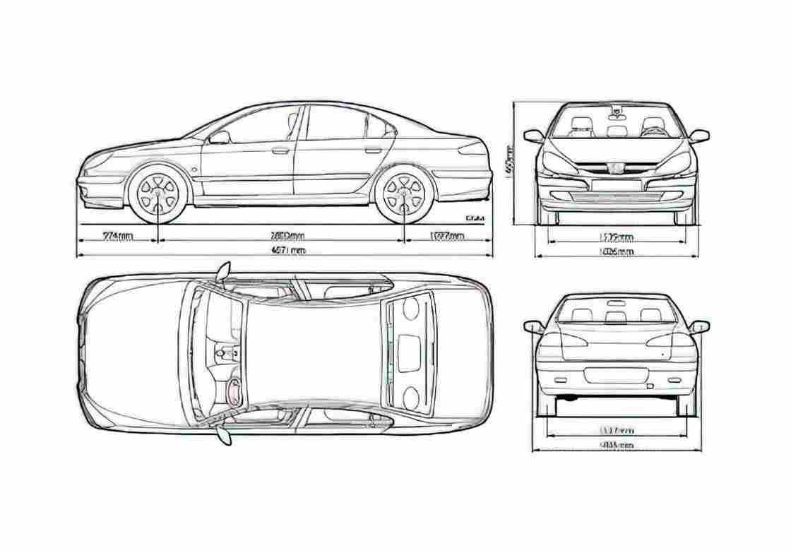 Blueprint Peugeot 607 Sedan 1995 A4 Photo Print
